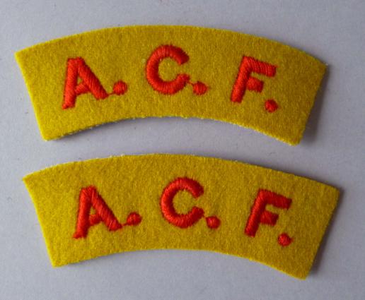 Pair of Army Cadet Force 'A.C.F.' machine-embroidered shoulder titles.