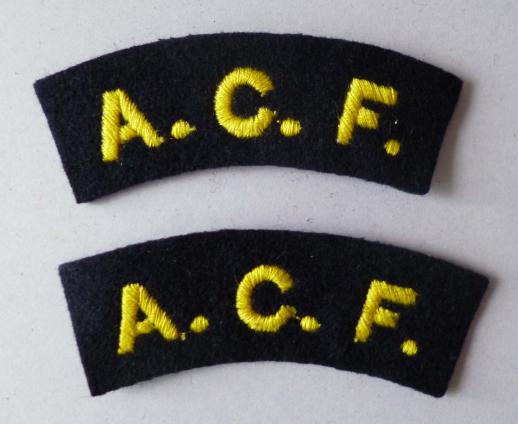 Pair of Army Cadet Force 'A.C.F.' machine-embroidered shoulder titles.