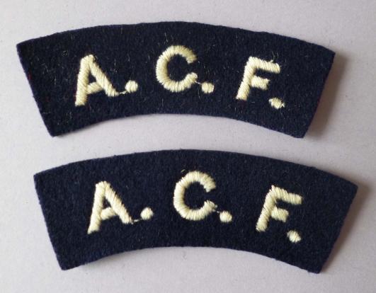 Pair of Army Cadet Force 'A.C.F.' machine-embroidered shoulder titles.