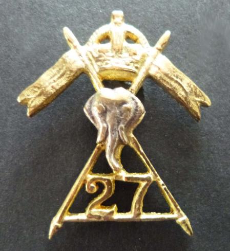 27th Lancers Cap Badge (1941-45). King's crown.