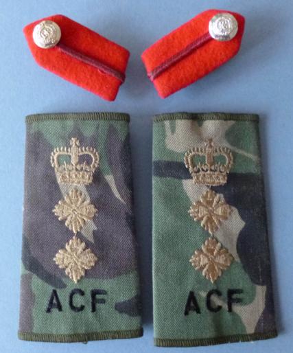 Matched Pair of Army Staff Officer's Clip-on Gorget Patches together with a Pair of Army Cadet Force DPM Rank-slides for a Colonel.