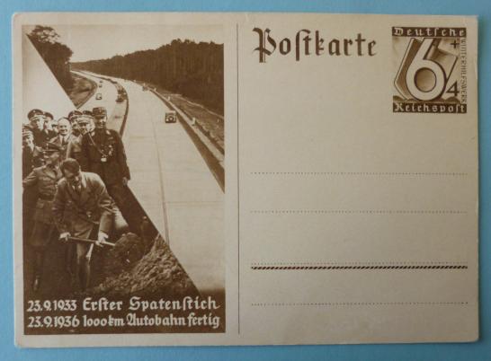 Third Reich : Postcard Commemorating the Completion of the First 1000kms of Autobahn.