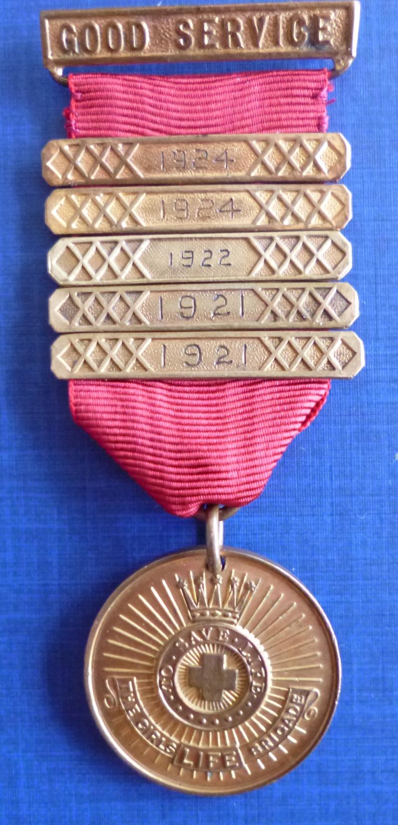 Girls' Life Brigade Medal with five Service Clasps.