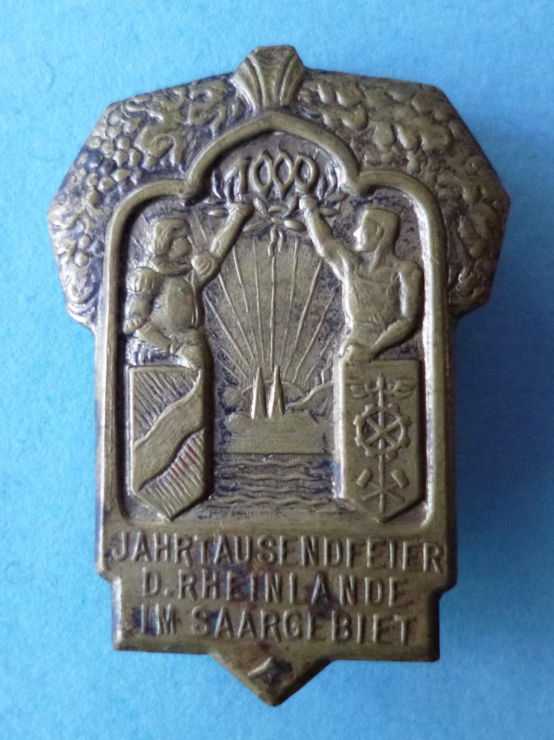 Weimar Republic : German Donation Badge from 1925 commemorating 1000years  of The Rhineland being part of the Saargebiet.