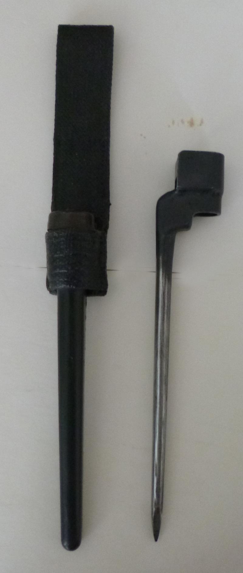 Lee Enfield No.4 Mk II Spike Socket Bayonet with Scarce Plastic Victory Scabbard and Integral Webbing Frog.