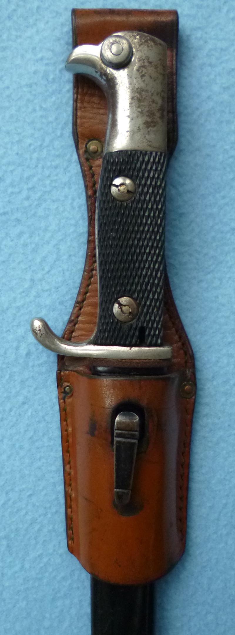 Third Reich : Wehrmacht ?  Short-pattern Carbine-blade Dress Bayonet with Scabbard and Dutch Manufactured Orange/Tan Leather Frog.