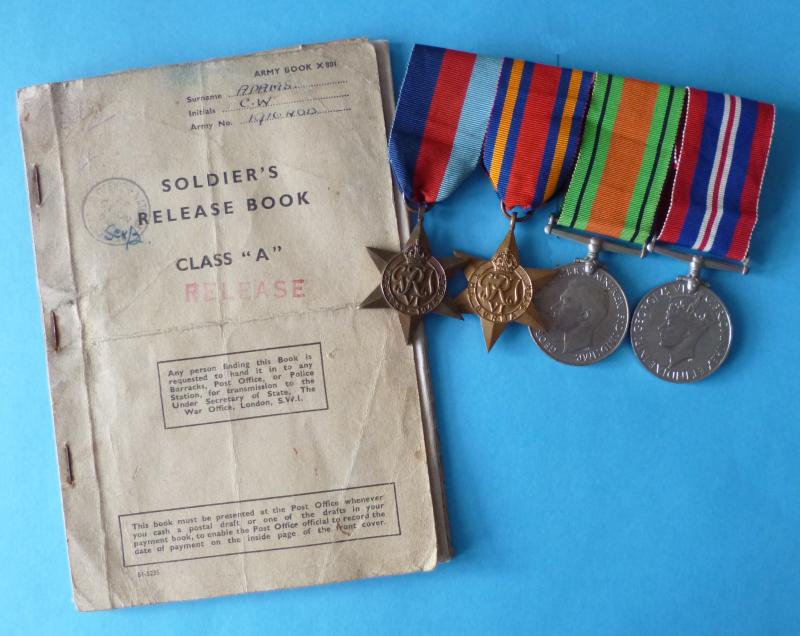 WW2 Mounted Group of Four Campaign Medals with Recipient's Release Book.