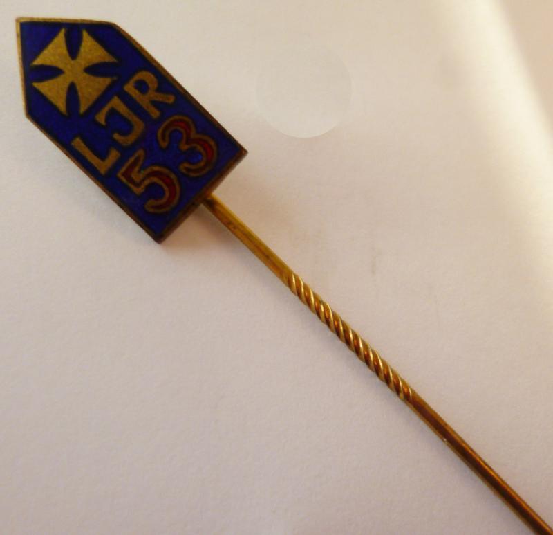 BRD : West German Stickpin Lapel-badge for a Veteran of the Imperial Prussian Landwehr Infantry Regiment 53 (5 Westfälische Inf. Regt.53).