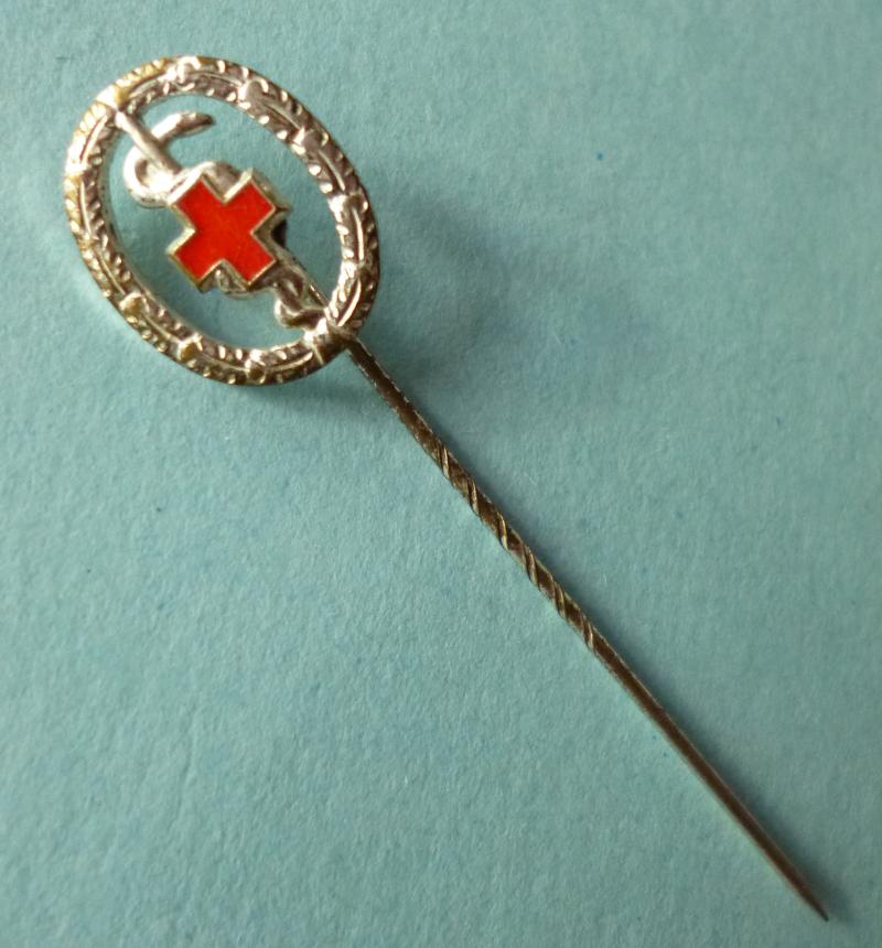BRD : Bavarian Red Cross Proficiency Award-badge in Silver Stickpin Miniature Lapel-badge.