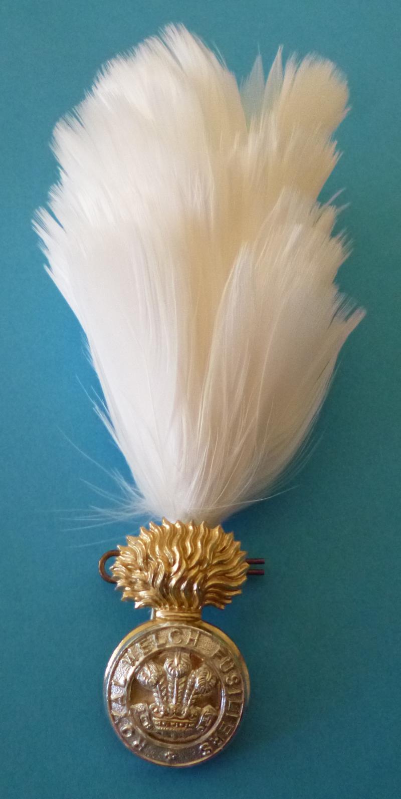 Royal Welsh Fusiliers Staybrite Cap-badge complete with White Feather Hackle.