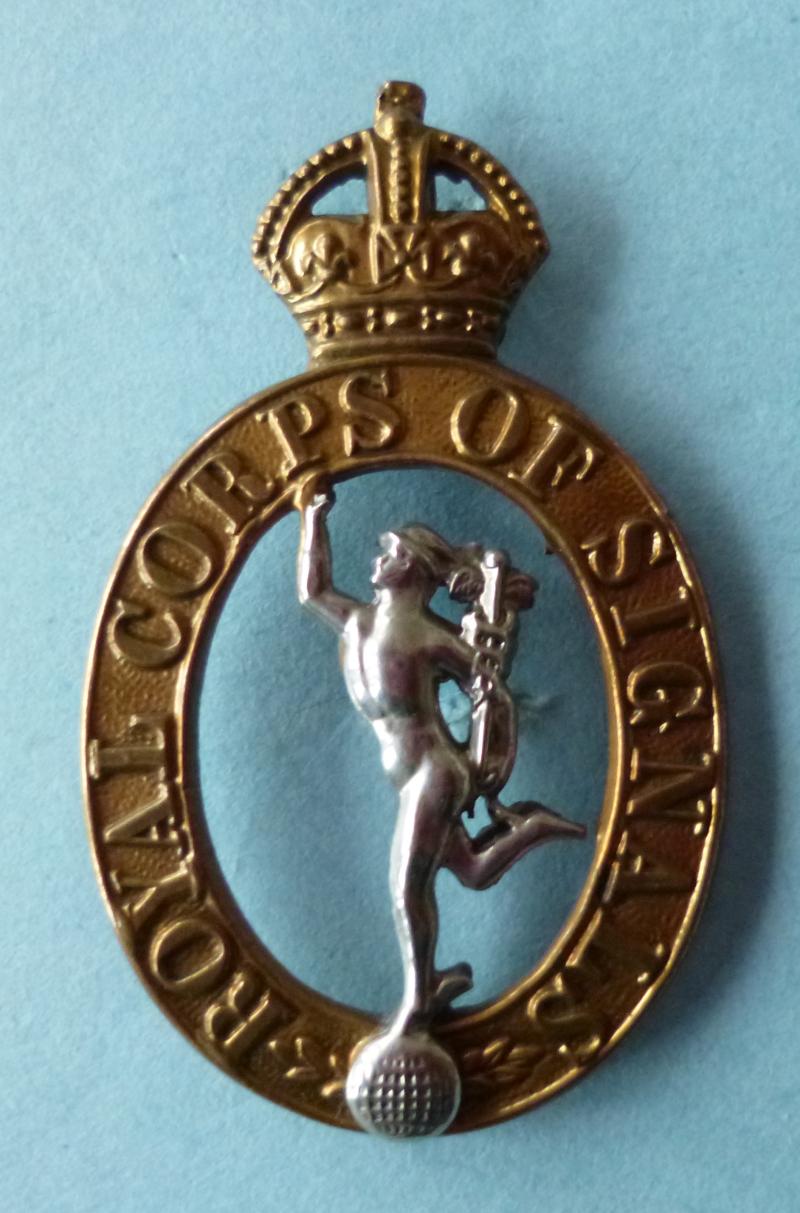Royal Corps of Signals (King's crown) Cap Badge with Slider  Fitting on the Reverse.