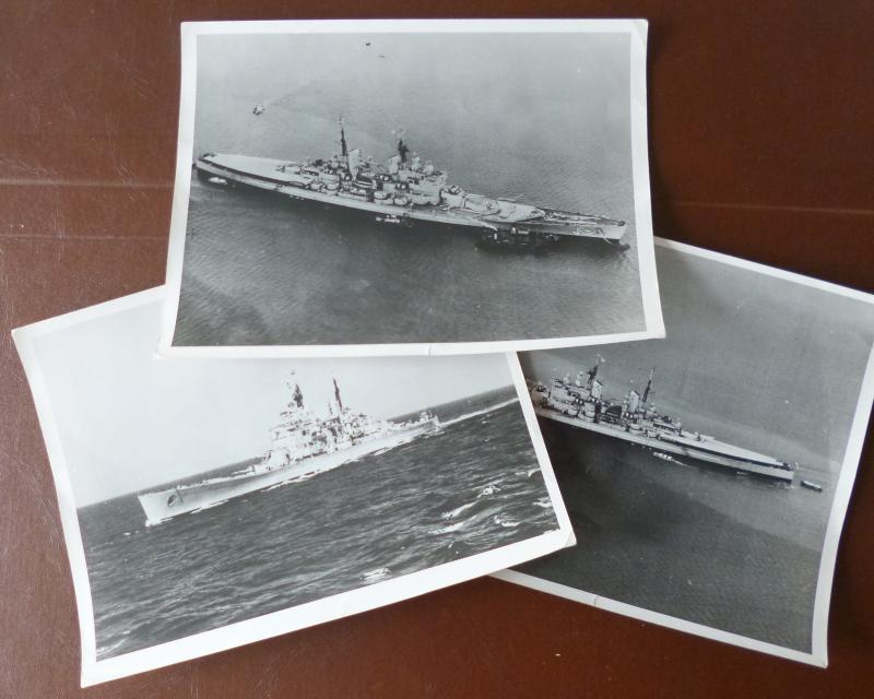 Three Official Royal Navy Photographs of Battleship HMS Vanguard.